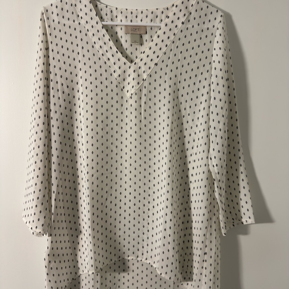 LOFT White and Black Polka Dot Blouse